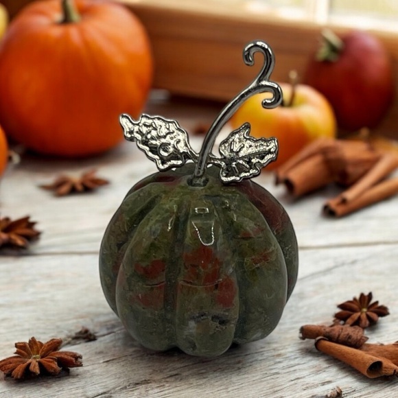 Unakite Jasper Polished Carved Pumpkin - Picture 1 of 6